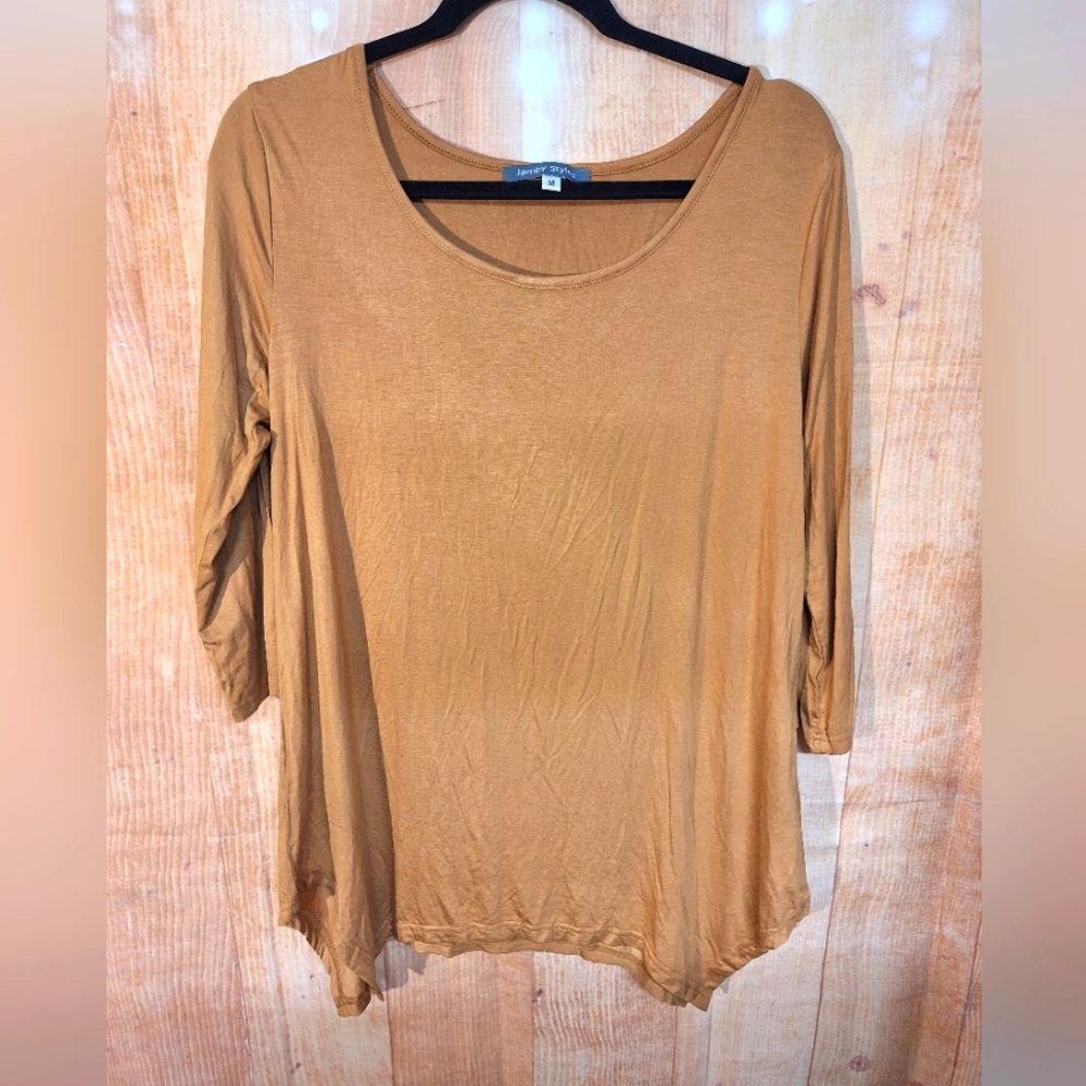 Tan Asymmetrical 3/4 Sleeve Relaxed Tunic